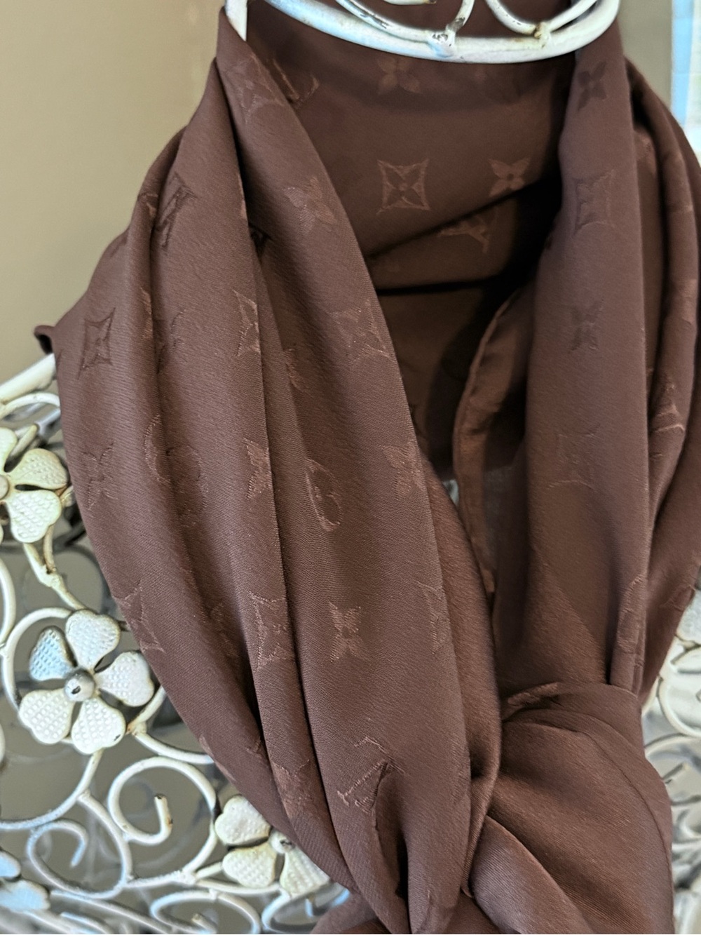 Louis Vuitton Monogram Brown Silk Scarf